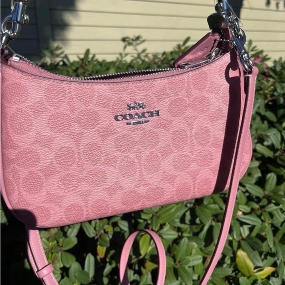 COACH Pink Signature Small Shoulder Bag with Mixed-Metal Chain - Picture 6 of 6